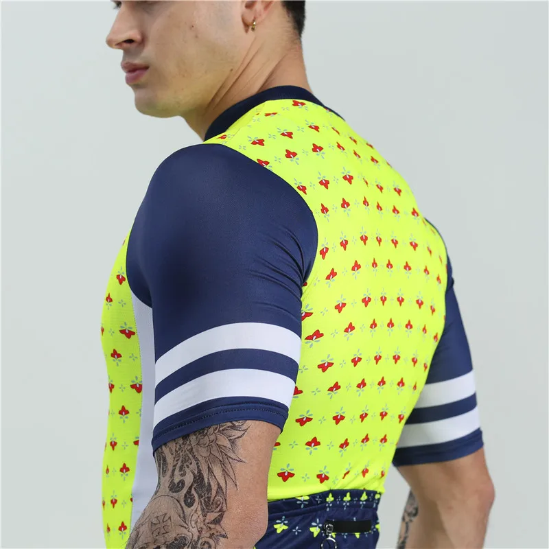 BOESTALK men cycling jersey set summer short sleeve fluorescent color bike maillot professional competition team triathlon suit