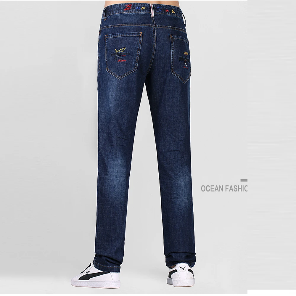 Bruce Shark 2019 New Jeans Men Fashion Casual High Quality Embroidery Straight leg Cotton Lightweight big 2