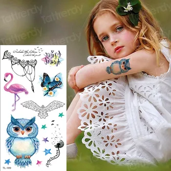 

temporary tattoo sticker kids children tattoo animals flamingo owl mandala tattoo watercolor women girl tatoo fake waterproof