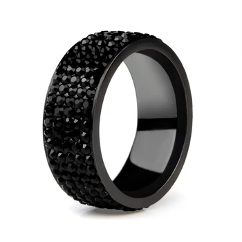 

High Quality Punk Rock Stainless Steel Black Ring Men Blue Red Green Crystal Ring For Women Wedding Ring Jewelry 6 7 8 9 10 11