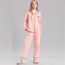 Милые пижамы для женщин наборы для ухода за кожей 100% тканые хлопок с длинным рукавом 2 шт. костюм Женская домашняя одежда Pijama Mujer