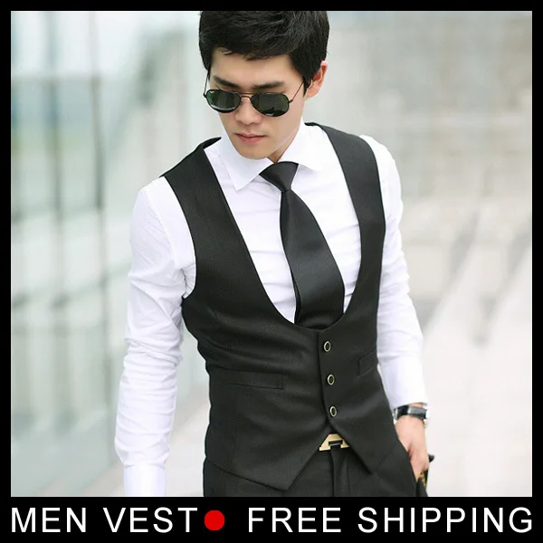 New Top Design Men Casual Suit Tuxedo Dress Vest Waistcoat Black Size M ...
