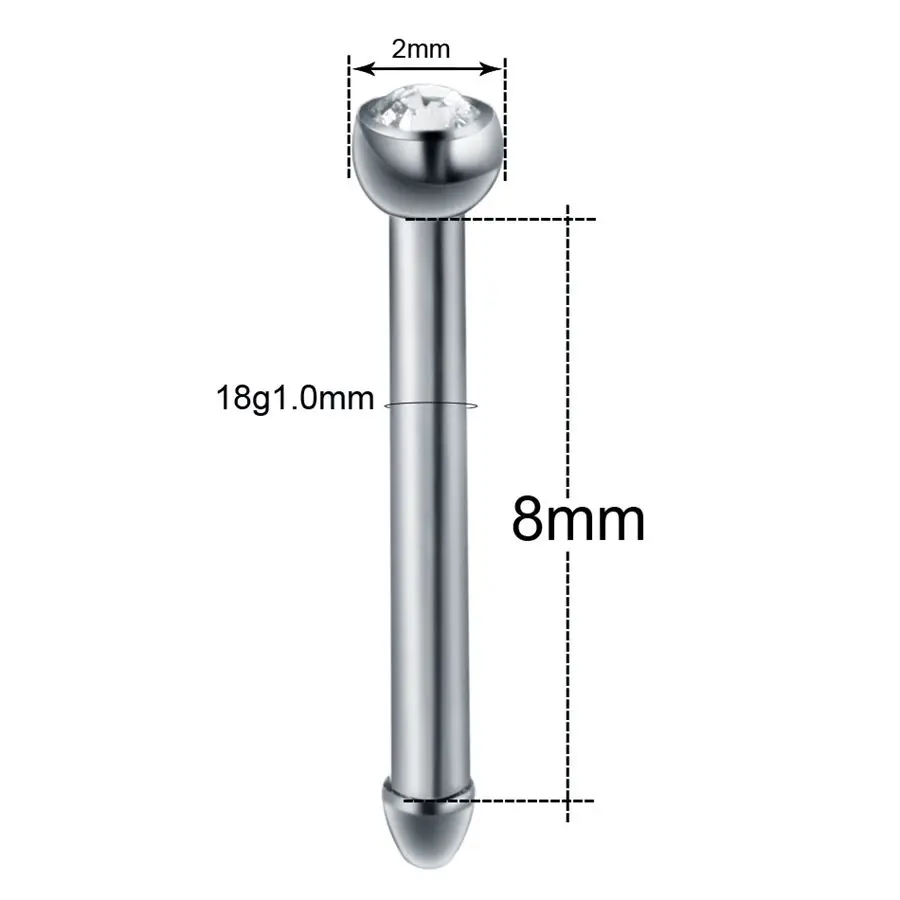10 шт./лот титановые генитальные Пирсинг Кольца для носа CZ драгоценный камень носовая шпилька Носовая кость серьги пирсинг носовой перегородки ювелирные изделия - Окраска металла: 1.0x8x2mm Nose Bone