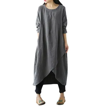

Women Dress Summer Long O-Neck Half Sleeve Mid-Calf Nice Long Sleeve Tunic Baggy Dress Plus Size 4xl