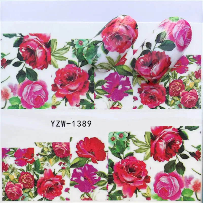 YWK 1 лист градиентный цветок серии наклейки для ногтей наклейки Цветочные/единорог клей Маникюр наклейки Шарм Дизайн ногтей украшения - Цвет: YZW-1389