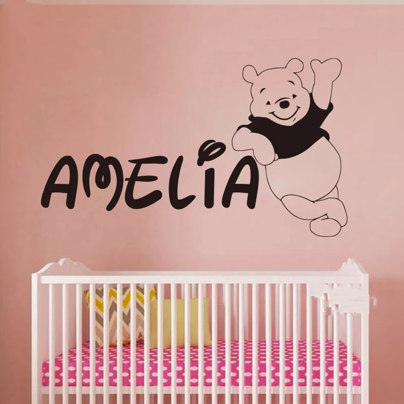Removable Name Winnie the Pooh Wall Sticker for home decoration Decal Baby Nursery Custom Name