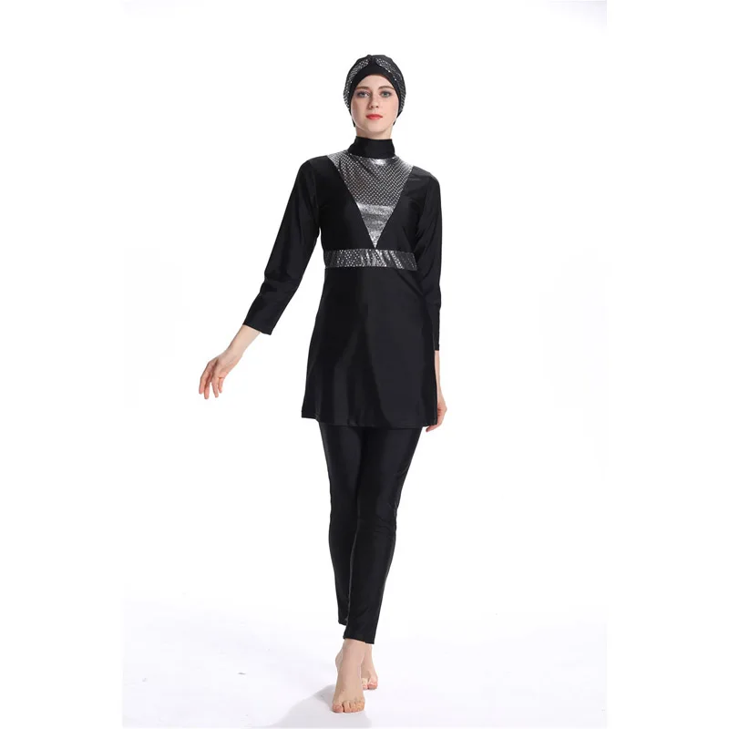 YONGSEN нового размера плюс Буркини мусульманский Печатный Исламский купальник женский Мусульманский купальник полное покрытие скромный купальный костюм с хиджабом костюм - Цвет: Серый