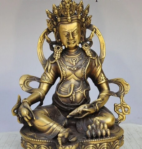 

007603 8" Tibet buddhism brass Joss Yellow Jambhala Mammon wealth god buddha statue