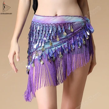 New Women Bellydance Hip Scarf For Oriental Dances Tassel Triangle Wrap Costume Accessories Belt Shawl Chiffon Hand kerchief chic exuberant peonies and leaves pattern shawl wrap chiffon scarf for women