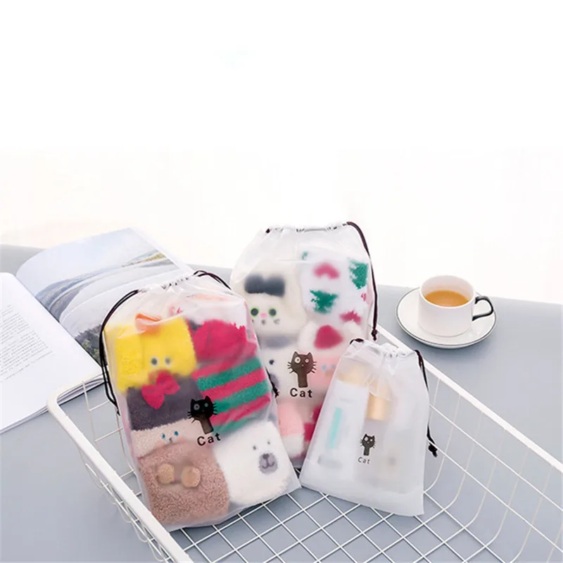 PURDORED 1 قطعة لطيف القط حقيبة مستحضرات تجميل شفافة السفر حقيبة مستحضرات تجميل النساء الرباط المكياج المنظم كيس التخزين دروبشيبينغ