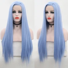 Светильник RONGDUOYI, голубые парики, синтетический парик на кружеве, боковая часть, длинные шелковые прямые парики на кружеве для женщин, высокотемпературный парик