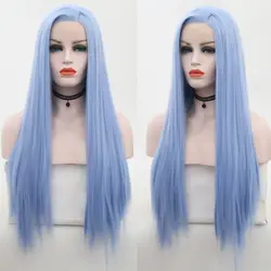 RONGDUOYI Голубой Синтетический Синтетические волосы на кружеве парик боковая часть длинный Шелковый Прямо Синтетические волосы на кружеве