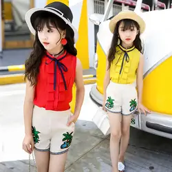 Новинка 2017 летний комплект одежды для девочек в Корейском стиле детская одежда жилет Шорты комплект из двух предметов модные девушки