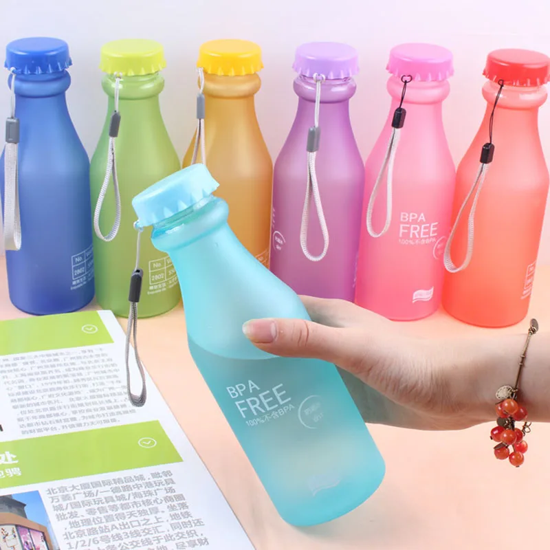 

Unbreakable Bottle For Water Plastic Scrub Sports Shaker Kids Crystal My Drink Bottle Portable Rope 550ml Travel Outdoor Tea Cup