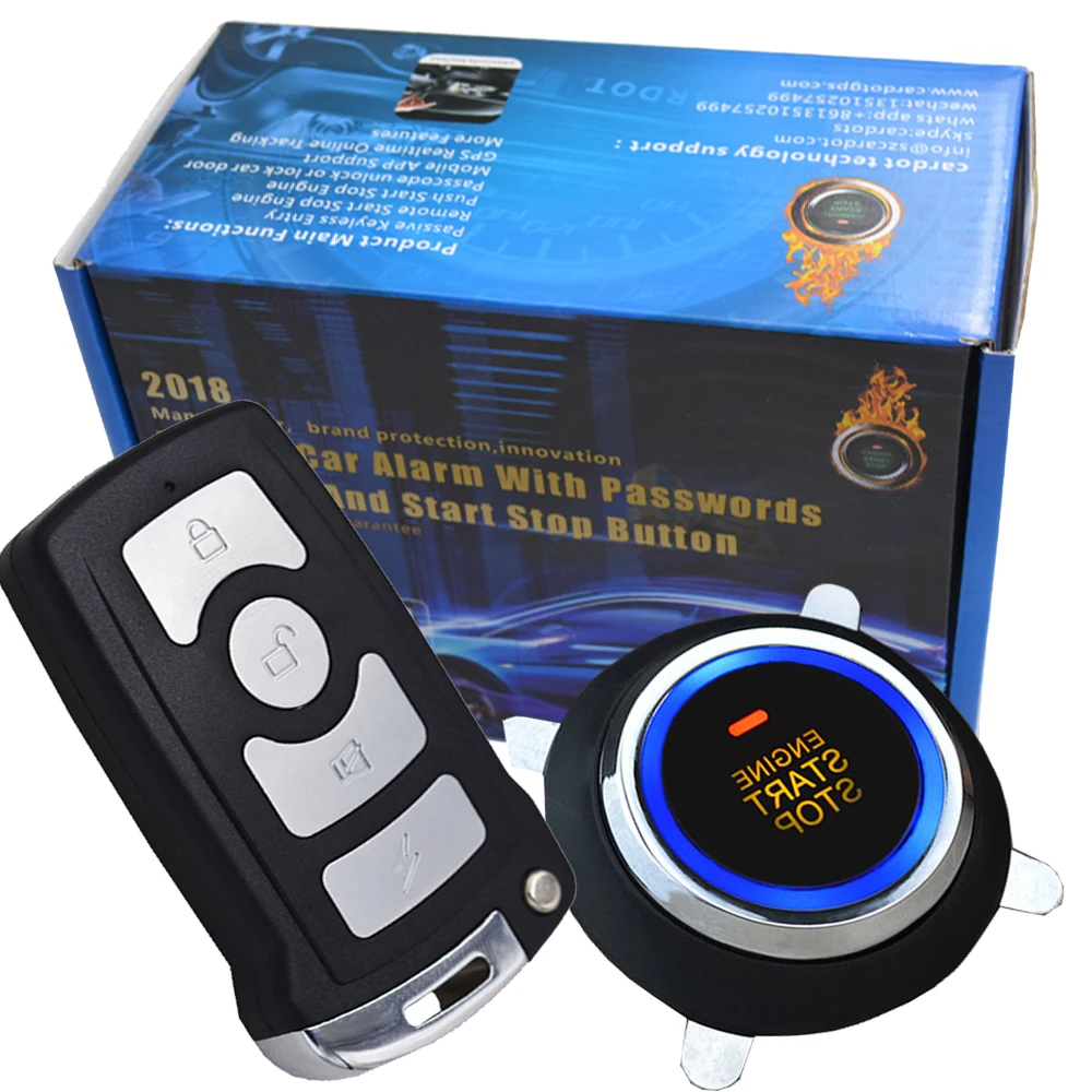 cardot smart car alarm system is with passive auto lock or unlock car door keyless go push button start stop remote start stop