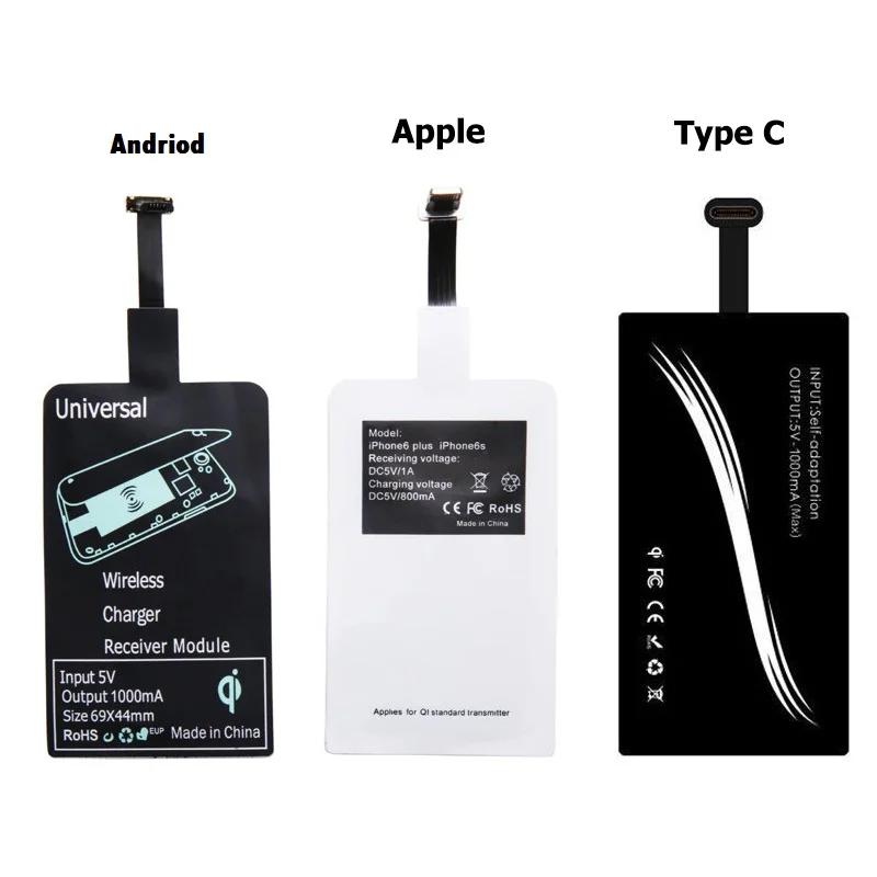 

QI Wireless Receiver Android Micro USB Type A B Charger Charging Receptor Adapter for iPhone for Samsung for Xiaomi for Huawei