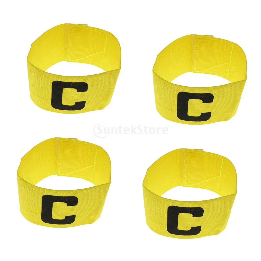 4 Pieces Adjustable Soccer Captain Armband Football Basketball Sport Elastic Player Leader Arm Bands Yellow	