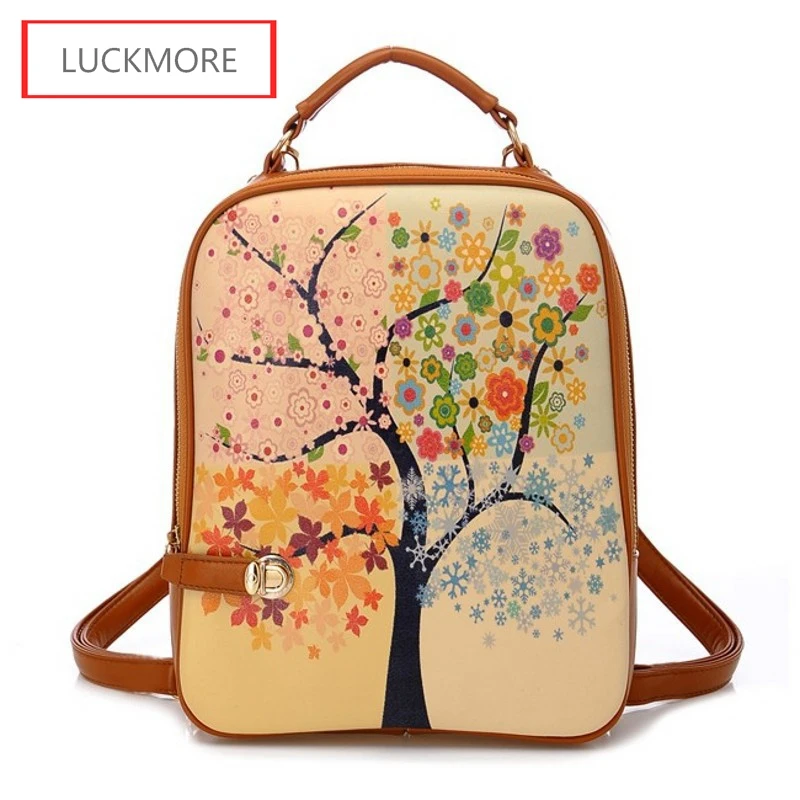 PU Leather Printing Backpack 2016 College Style Women