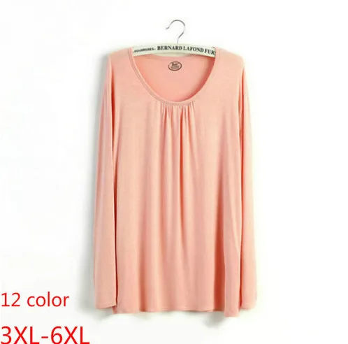 

3XL-6XL modal long sleeve t-shirts 2019 fall new middle age mother super plus size women o-neck bottoming shirt tops pullovers