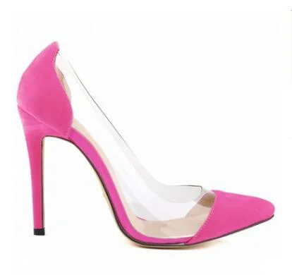 Loslandifen/женские замшевые вечерние туфли-лодочки с острым носком на высоком каблуке; женские прозрачные вечерние туфли на шпильке; большие размеры 35-42 - Цвет: rose red flock