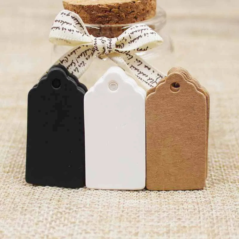 

100pcs Paper Gift Tags Card White/black/kraft Scallop Festival Wedding Decoration Blank Mini Luggage Label 2*4cm