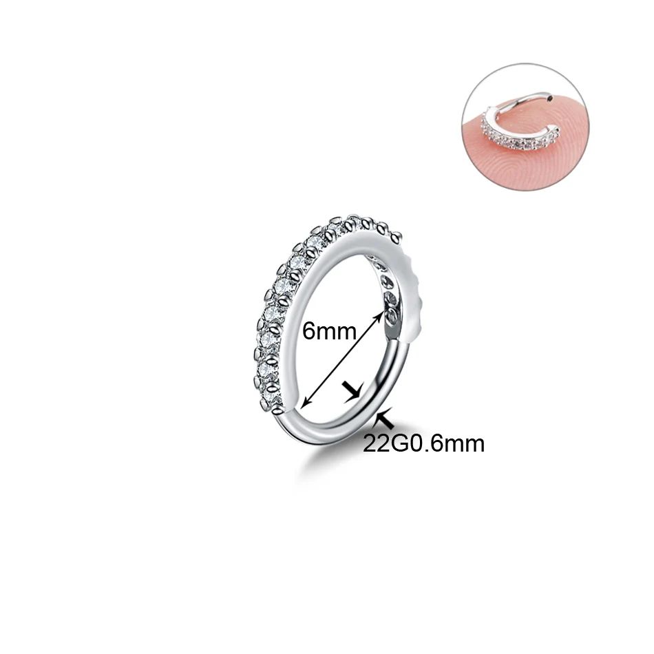 1 шт Круглый Циркон сгибаемый драгоценный камень кольцо сгибаемый бесшовный нос кольцо сталь Кристалл уха трагус спиральный для хряща серьги для пирсинга - Окраска металла: Style1 0.6x6mm