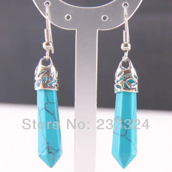 

Free Shipping Fashion Jewelry 7x34MM Blue Howlite Faceted Beads Dangle Earrings 1Pair U227