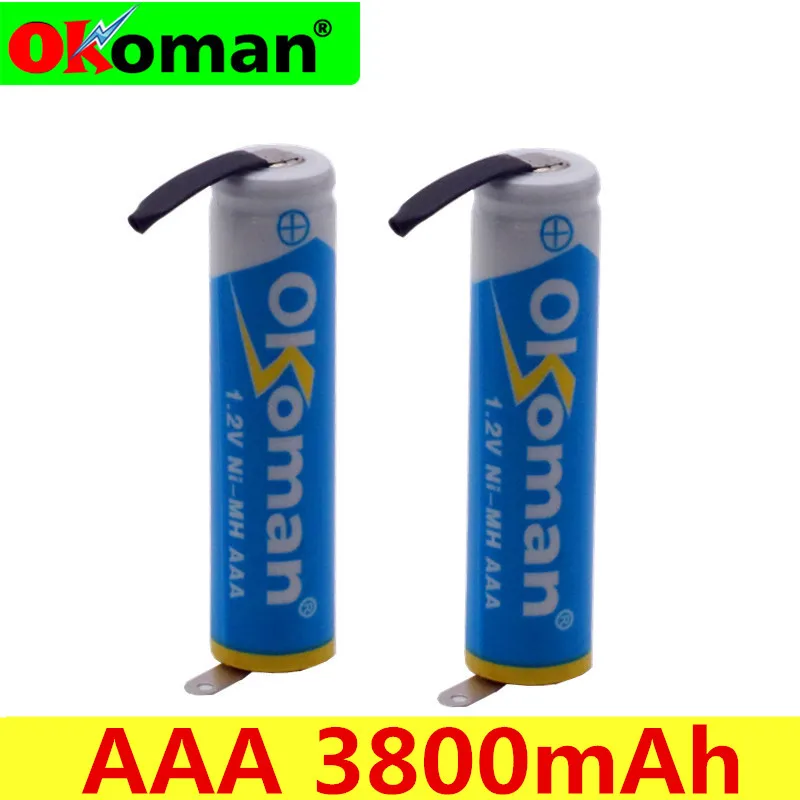Okoman 1 2 V AAA аккумуляторная батарея 3800mah Ni-MH сотовый с заваркой вкладки шпильки