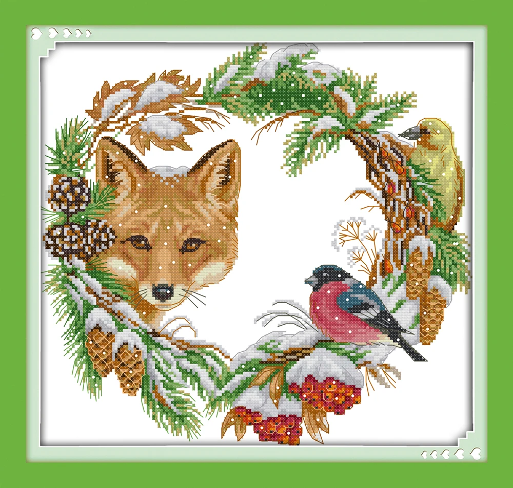 

The fox and the garland cross stitch kit aida 14ct 11ct count printed canvas stitches embroidery DIY handmade needlework