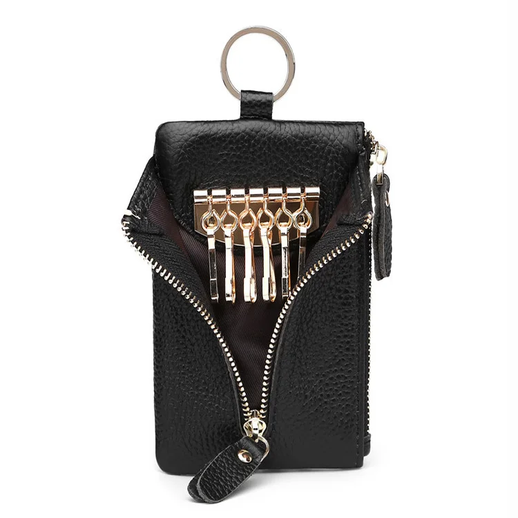 

Genuine Leather Solid Candy Color Key Housekeeper Wallet Popular Collar Shape Small Card Key Bag Pocket Custom name logo
