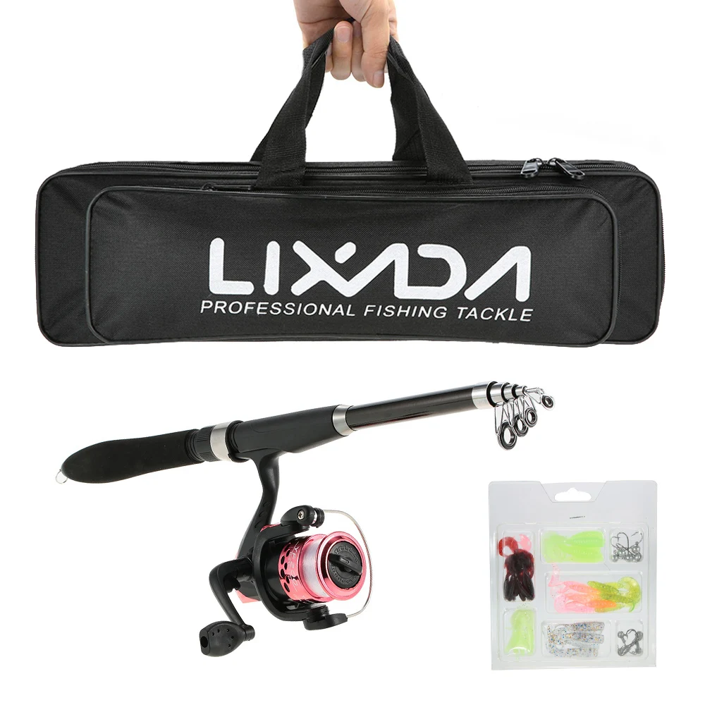 Lixada Portable Fishing Lure Rod Reel Combo Set 1.6m Telescopic Spinning Bag for Carp Travel Tackle Kit | Спорт и развлечения