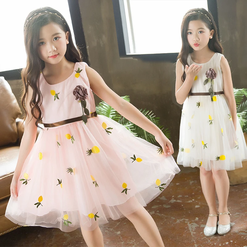 

Children Lace Dresses for Girls Sleeveless Dress Pineapple Print Cotton Kids Dresses for 4 6 8 10 12 Years Vestidos