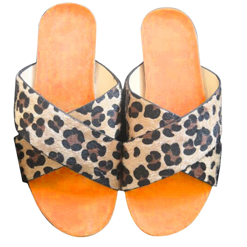 Женские удобные сандалии с перекрестными ремешками; модные Нескользящие пляжные шлепанцы; повседневные сандалии из ПУ - Цвет: Leopard