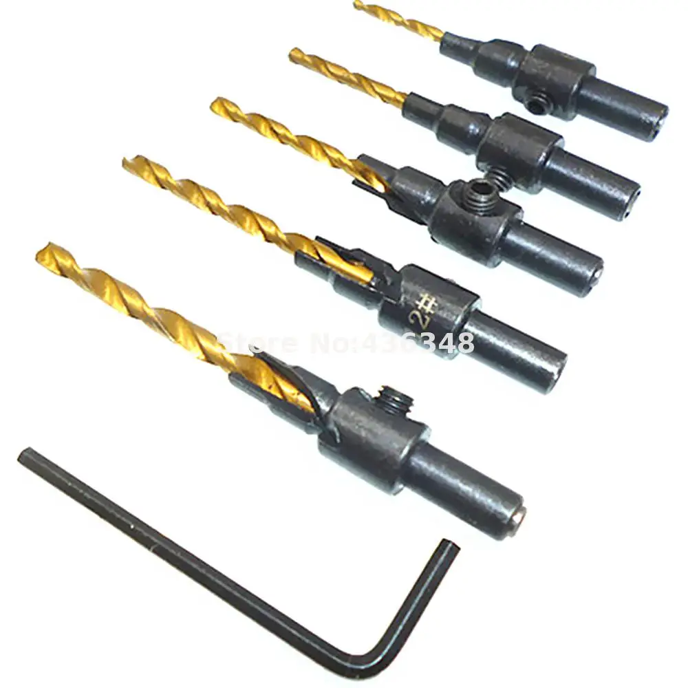 5pcs Woodworking Countersink Drill Bit Titanium Counter Bore Bit 1/4