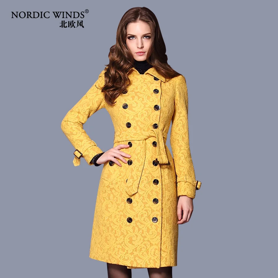 Dark Blue/Yellow Autumn Winter New 2014 Double Breasted Coat Women'S ...