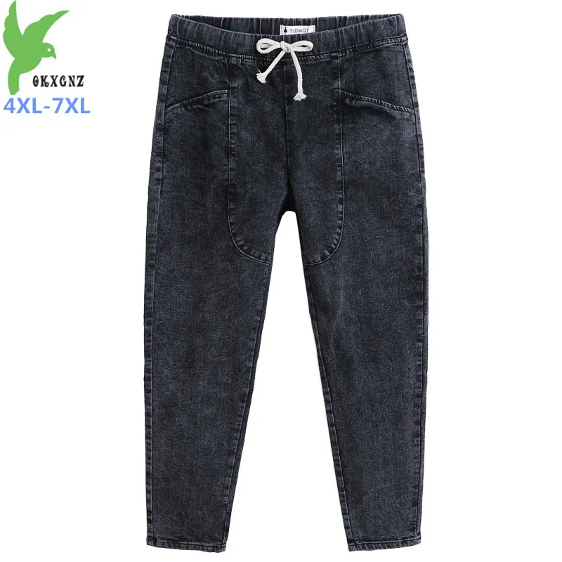Plus size 4XL-7XL Spring Autumn Denim Pants Women Elastic waist Black Jeans Casual Pencil Pants Female 140kg can be worn G525 Plus size 4XL-7XL Spring Autumn Denim Pants Women Elastic waist Black Jeans Casual Pencil Pants Female 140kg can be worn G525