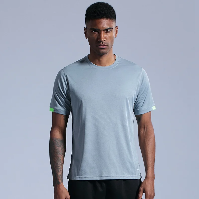 Мужские футболки для фитнеса, спортивные быстросохнущие футболки с короткими рукавами, дышащая одежда для тренировок, мужские летние футболки для бега - Цвет: Grey