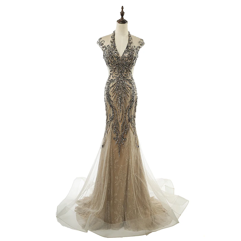 Women's Outclass Crystal Beading Mermaid Silhouette Evening Dress Product Display 1