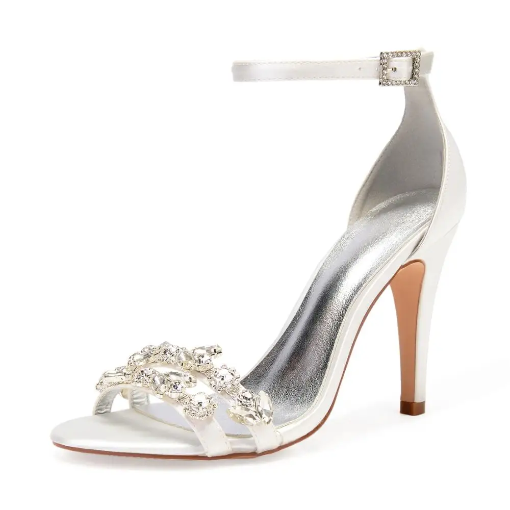 Элегантные женские тонкие Обувь на высоком каблуке Атласное Вечернее платье обувь, сандалии с ремешком с ремешками на лодыжках украшения из кристаллов Свадебная обувь Свадебная вечеринка выпускной вечер