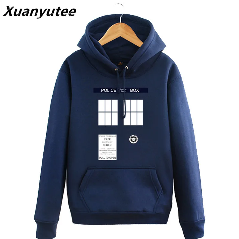 

Doctor Who Hoodies Mens Tardis Call Box Pullover Sweatshirts Printed Womens Hooded tracksuit Winter Fleece Blue Big Size Jackets