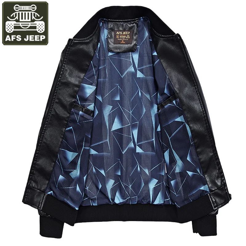 Afs джип бренд кожаная куртка Для мужчин мотоциклетная куртка Твердые Стенд воротник плюс Размеры 4xl casaco masculino мотоциклетная кожаная куртка