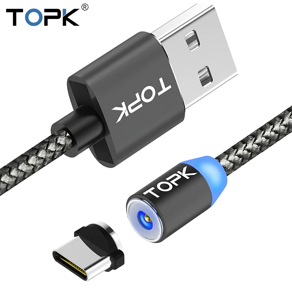 

TOPK R-Line1 USB Type C Magnetic Cable,Upgraded Reflective Nylon Braided Type-C Cable LED Magnet USB-C Charging Cable USB Cable