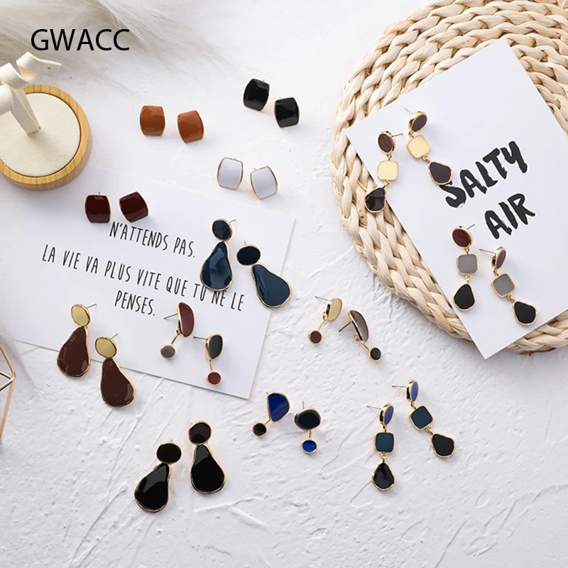 

GWACC Korea Irregular Water Drop Earrings For Women Vintage Colorful Enamel Square Simple Dangle Earrings Fashion Jewelry