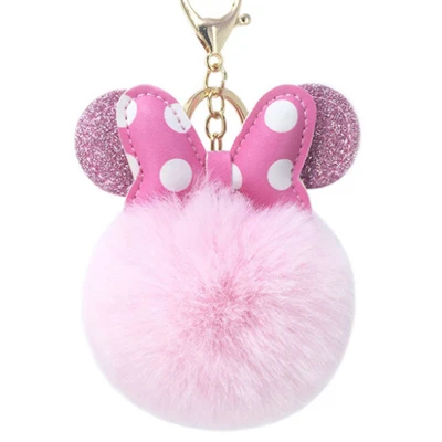 Микки бантик кролик мех мяч помпон для автомобиля брелок сумка брелок ювелирные изделия для женщин сумка для ключей Llaveros Chaveiros YZ001 - Цвет: pink