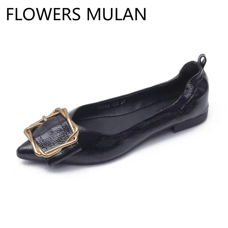 Zapatos planos De cuero suave rojo y negro brillante Mujer, Zapatos con elegante y hebilla metálica lujo, mocasines Mujer| Zapatos planos de mujer| - AliExpress