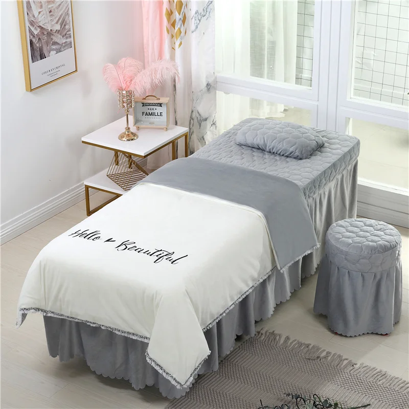 Beauty Salon Bedding Sets Coral Fleece Crystal Velvet Embroidery Bed Skirt Duvet Cover Pillowcase Bedspread High Quality Set#s - Цвет: -LY-04-baihui