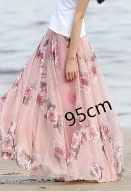 Новая весенне-летняя длинная шифоновая пляжная юбка с принтом в богемном стиле, Женская длинная юбка с принтом - Цвет: 95CM