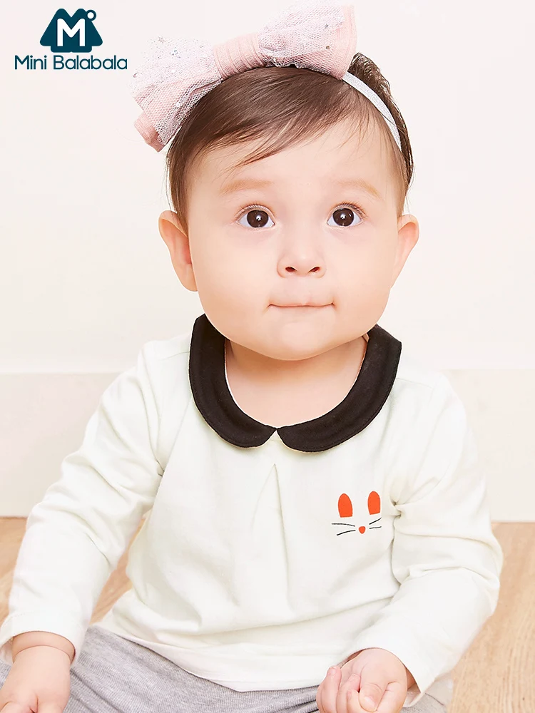 

Mini Balabala Baby Graphic Tops Long Sleeve T-shirt Infant Newborn Baby Girls Boys Spring Autumn Clothes with Peter Pan Collar