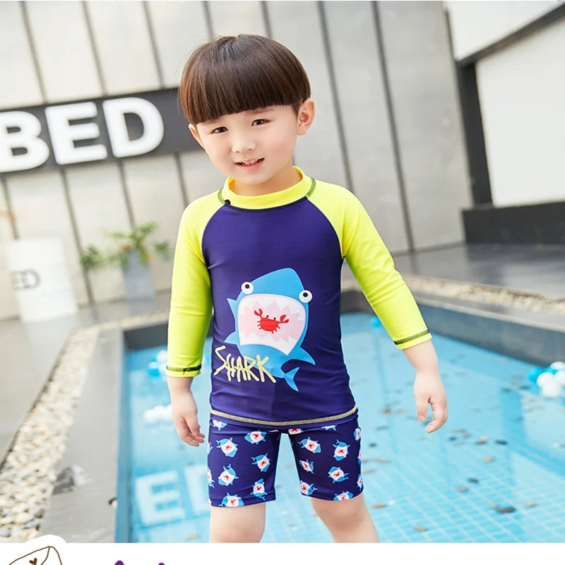 Children Boys Swimming Suit Fashion Cartoon Kids Boy Swimwear Set 3Pcs Tops+Pants+Cap Baby Boys Swimsuit Swimming Bathing Suit