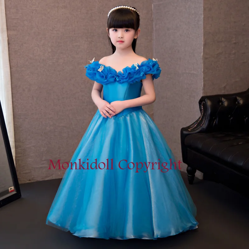 

New Arrival 2019 Flower Girl Dresses For Weddings Pageant Gowns Girls Sexy Blue Ball Gown for Girls Communion Kids Prom Dresses